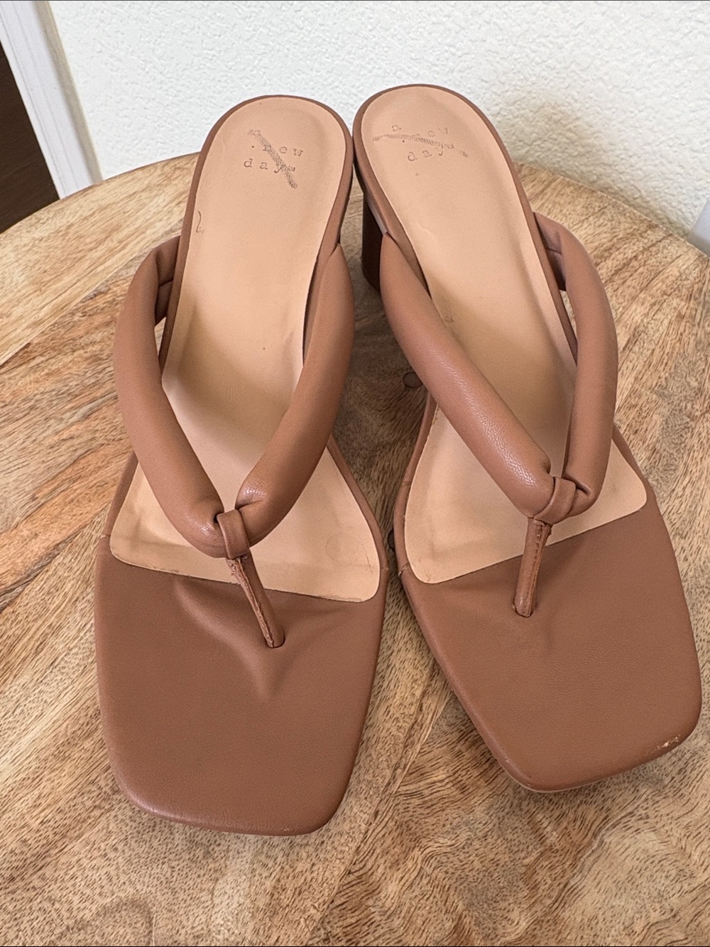 a new day Brown Square-Toe Thong Heeled Sandals